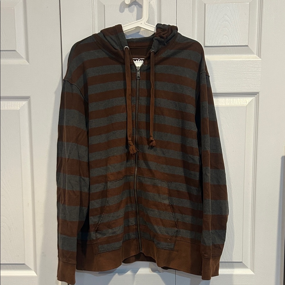 Urban Pipeline Brown and Gray Striped Zip-Up Sweater
